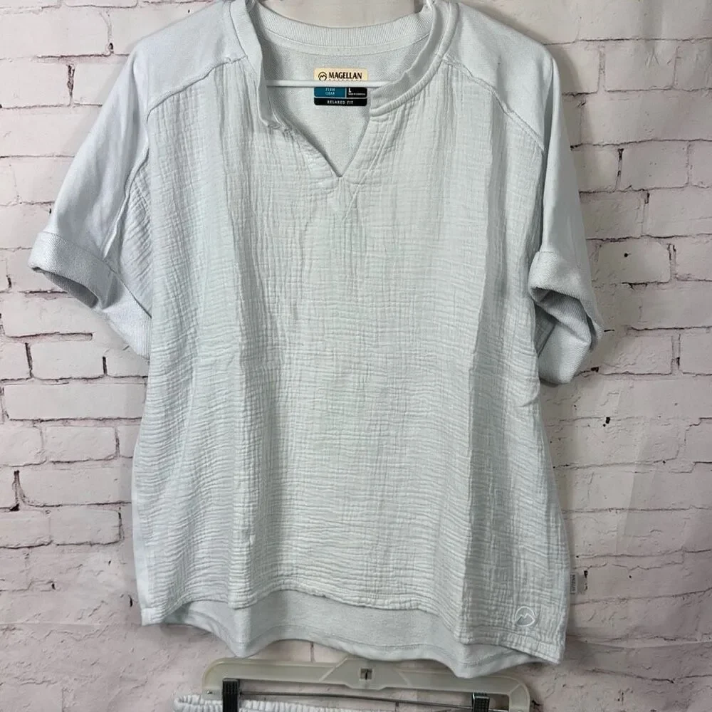 Magellan Outdoors Lounge Set Womens Large Relaxed Fit Shirt Shorts 2 Pc White - Picture 2 of 13